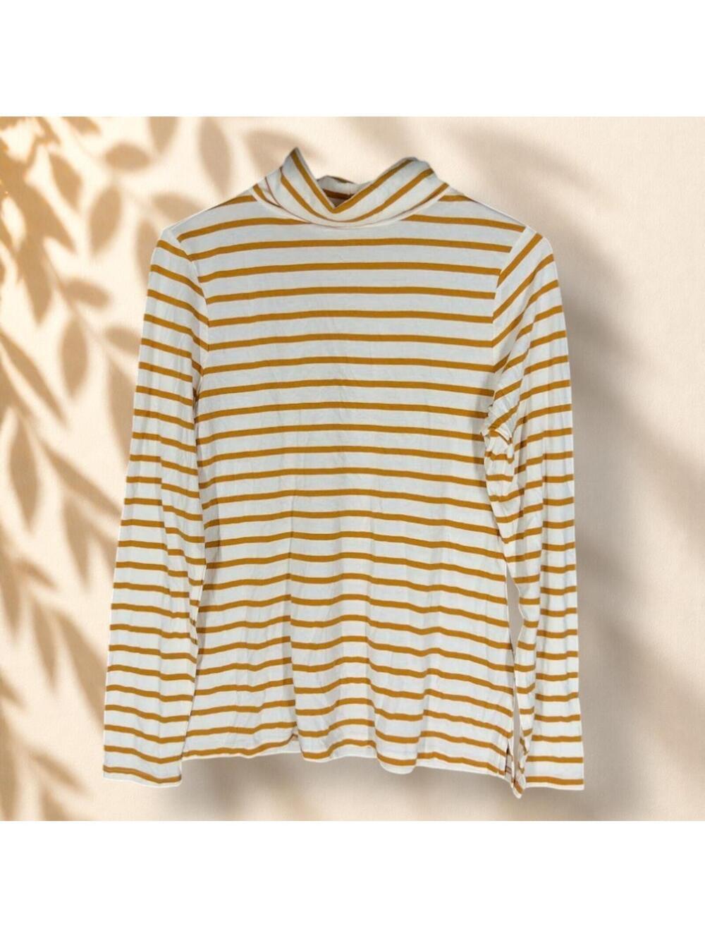 Old Navy Sweater Pullover Women L Large White Striped Knit Turtleneck Cotton